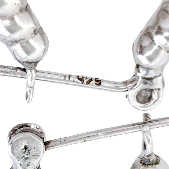 Estate Sterling Silver 925 Ribbed Teardrop Creole Hoop Earrings - Picture 4 of 6